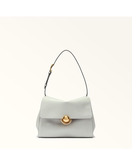 Furla White Domus Shoulder Bag Color Crystal Varrenne Calf Leather + Suede
