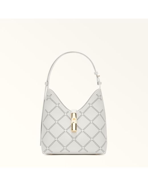Furla White Goccia Shoulder Bag Marshmallow Perforated Sidney Calf Leather