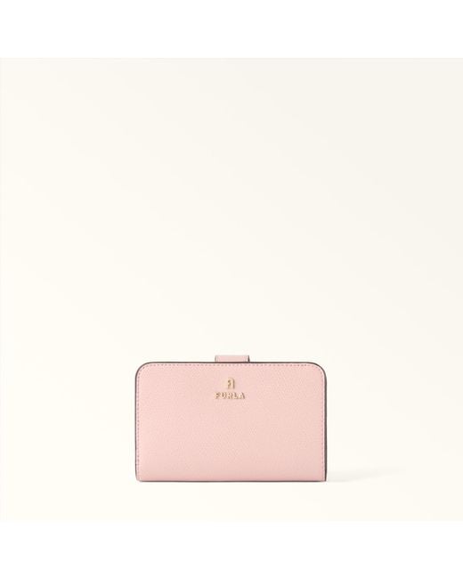 Furla Pink Camelia Compact Wallet Cloudy Textured Leather