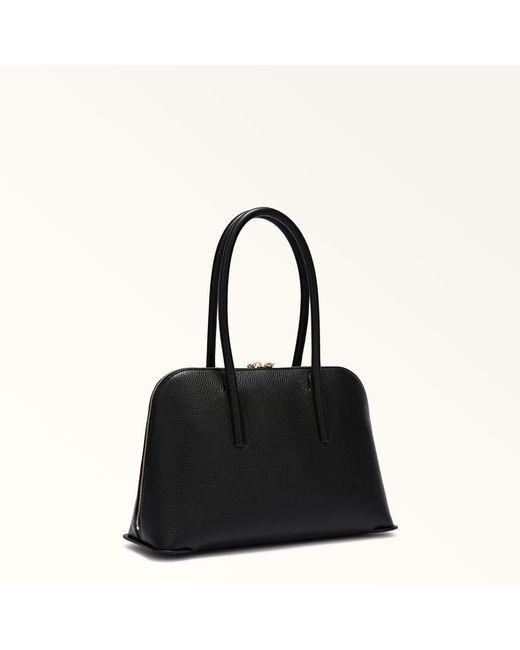 Furla Black Atmosfera Dome Nero Keria Grained Calf Leather