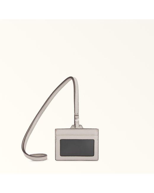 Furla Natural Project Badge Holder Perla E Milos Textured Calf Leather for men