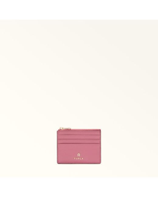 Furla Pink Camelia Card Case Blush Textured Leather