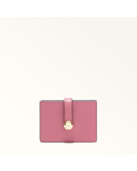 Furla Pink Sfera Card Case Blush Soft Calf Leather