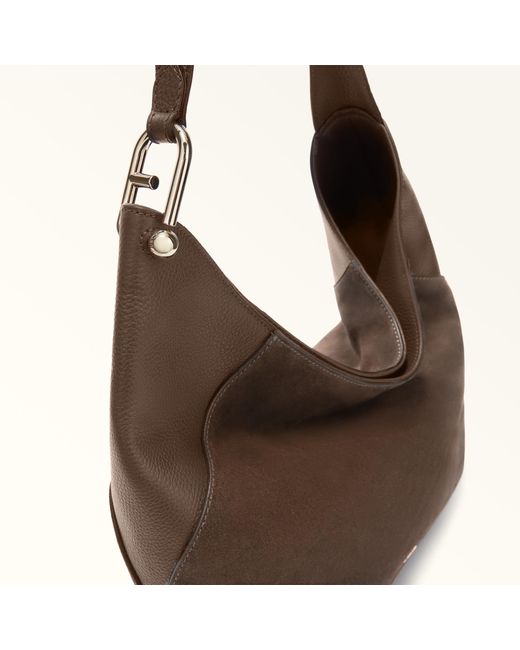 Furla Brown Lara Shoulder Bag Toni Espresso Suede + Grained Calf Leather