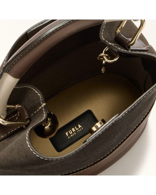 Furla Brown Sfera Bucket Bag Espresso Colorblock Napoli Double Calf Leather + Roma Soft Calf Leather Colorblock