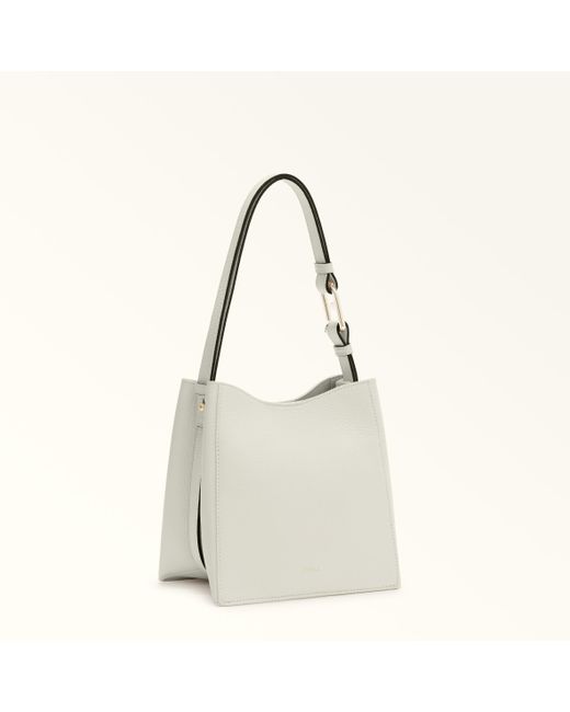Furla White Nuvola Beuteltasche Mini Panna Genarbtes Kalbsleder Damen