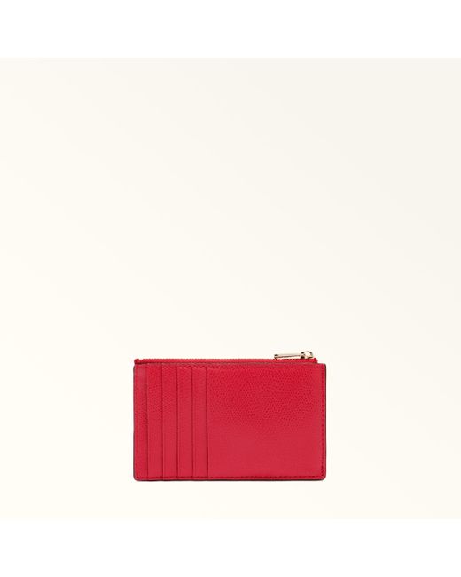 Furla Camelia Card Case Ruby Textured Leather