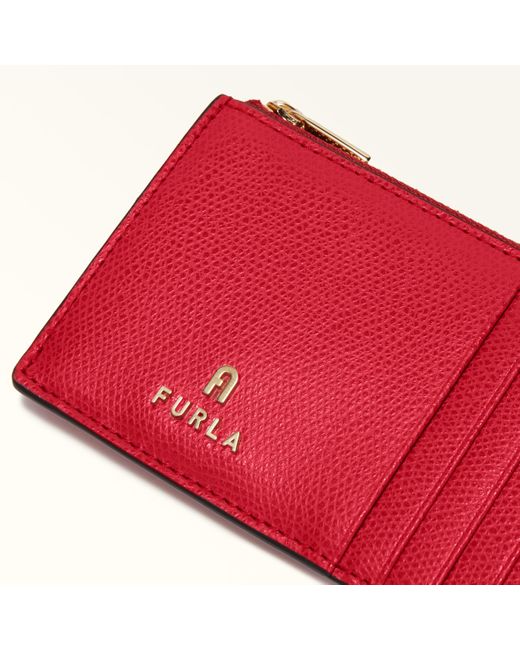 Furla Camelia Card Case Ruby Textured Leather
