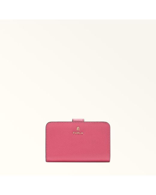 Furla Pink Camelia Compact Wallet Velvet Textured Leather