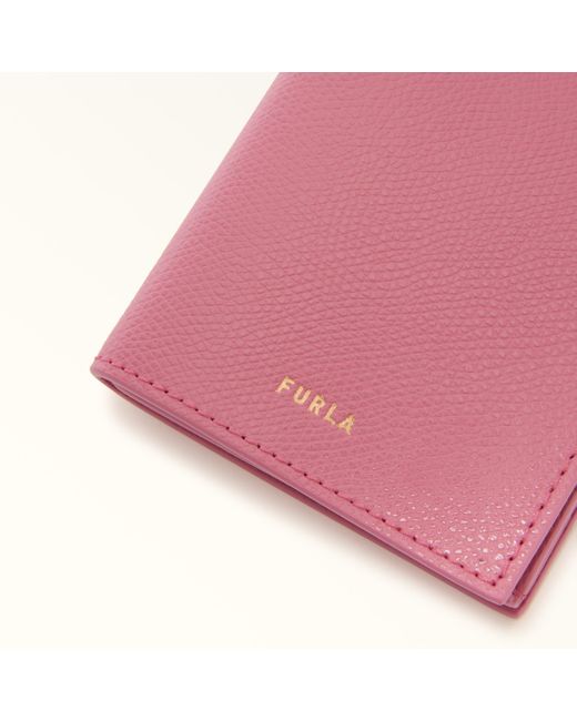 Furla Pink Laura Card Case Blush Textured Leather