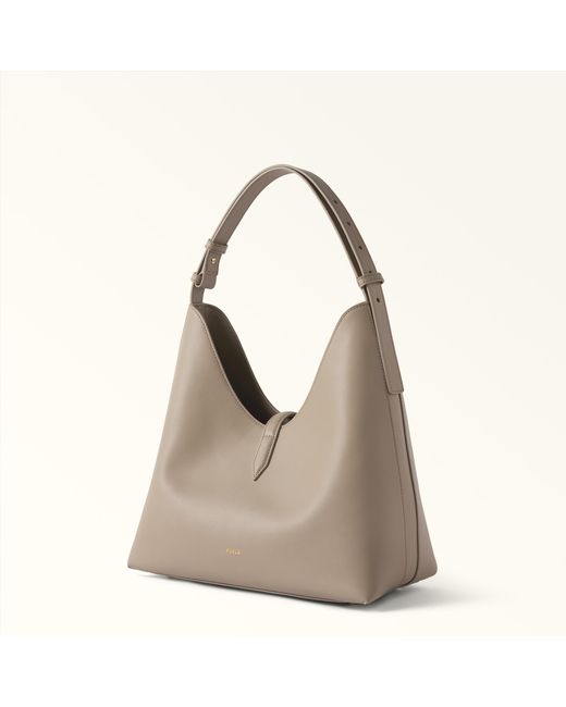 Furla Gray Goccia Shoulder Bag Linen Sidney Calf Leather