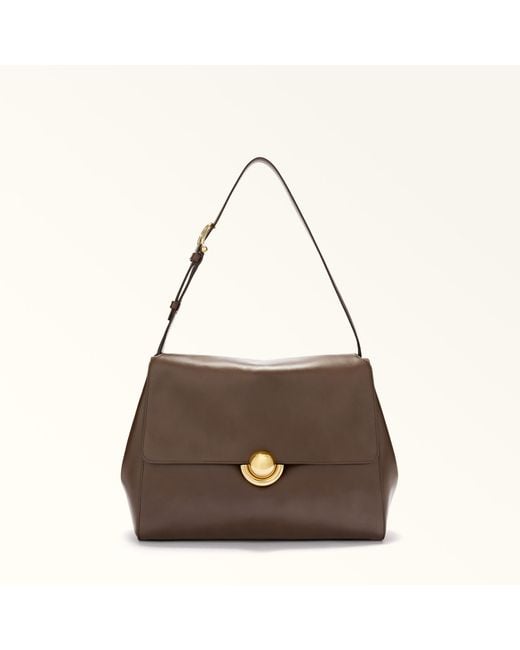 Furla Brown Domus Shoulder Bag Espresso Varrenne Calf Leather + Suede