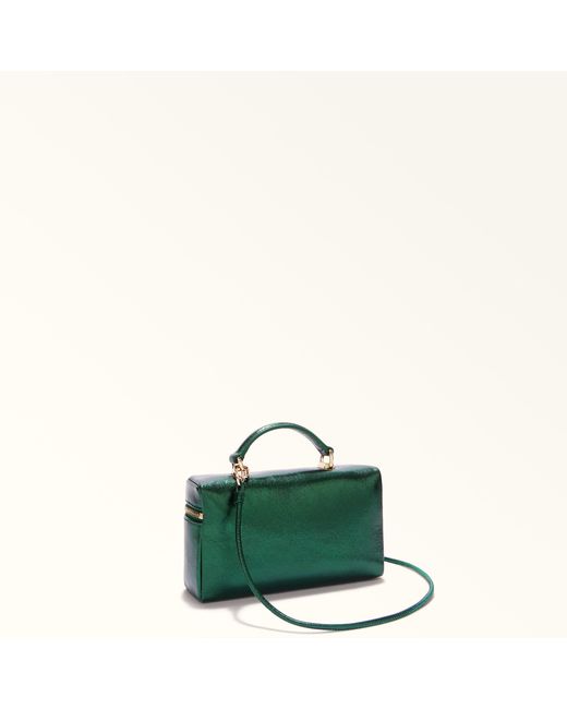 Furla Green Camelia Mini Bag Botanical Piuma Metal Calf Leather