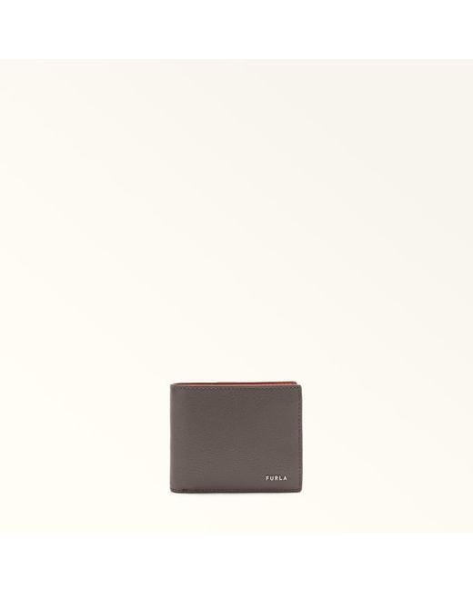 Furla Gray Project Bi-Fold Wallet Moka Milos Textured Calf Leather + Lush Calf Leather for men