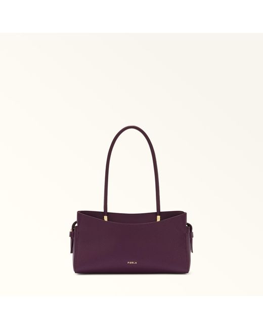 Furla Purple Eris Tote Melanzana Keria Grained Calf Leather + Sidney Calf Leather