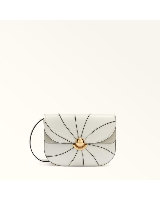 Furla White Sfera Crossbody Panna Girandola Roma Smooth Calf Leather + Suede
