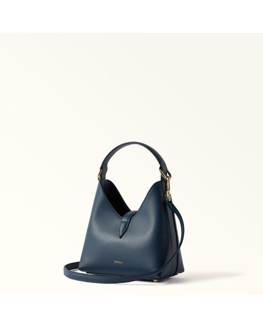 Furla Blue Iride Mini Bag Grigio Blu Textured Leather