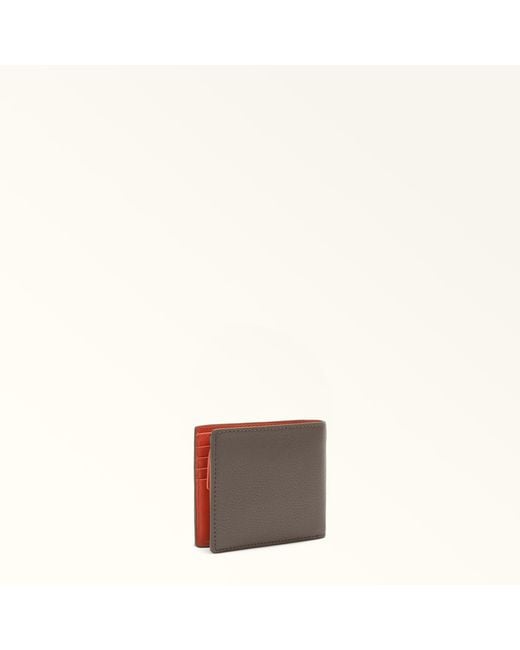 Furla Gray Project Bi-Fold Wallet Moka Milos Textured Calf Leather + Lush Calf Leather for men