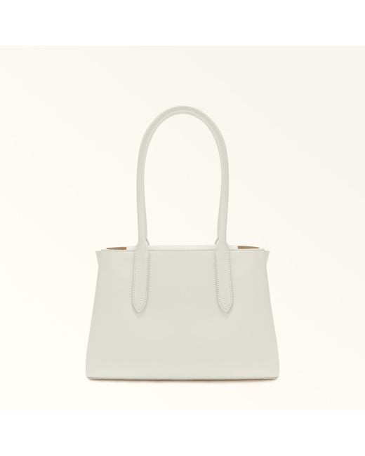 Furla White Meridiana Tote Panna Napoli Double Calf Leather