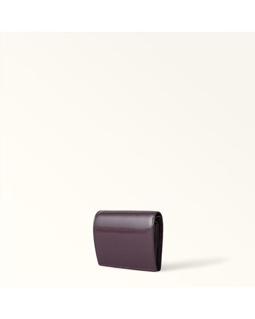 Furla Purple Camelia Compact Wallet Winter Bloom Varnished Ares Textured Leather