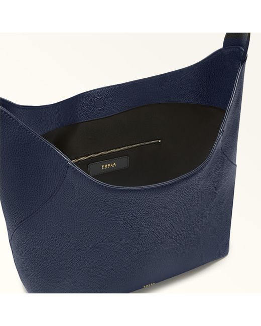 Furla Blue Lara Shoulder Bag Mediterraneo Grained Calf Leather