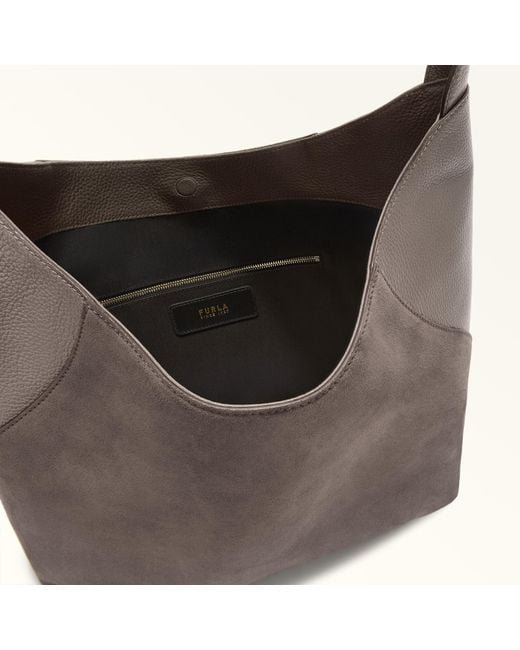 Furla Gray Lara Shoulder Bag Toni Urban Suede + Grained Calf Leather