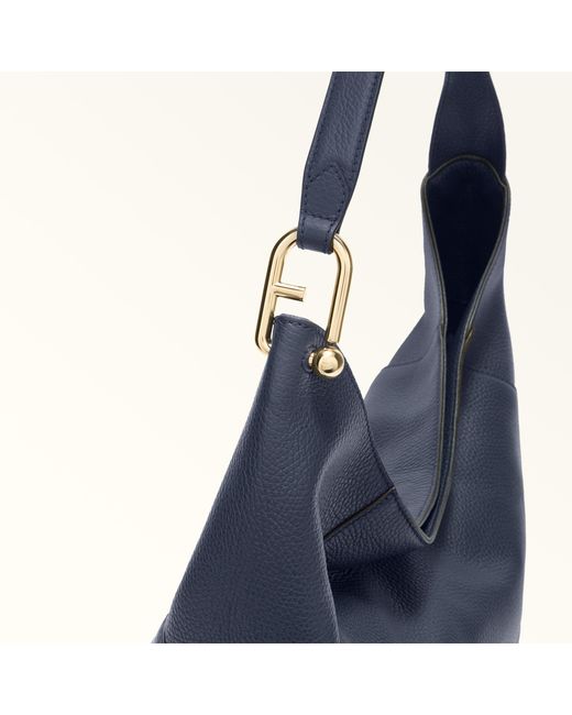 Furla Blue Lara Shoulder Bag Mediterraneo Grained Calf Leather