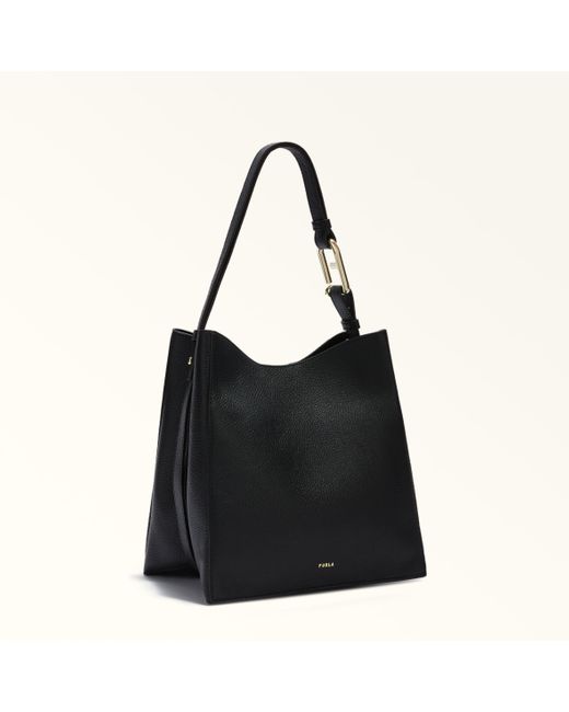 Furla Black Nuvola Beuteltasche Nero Genarbtes Kalbsleder Damen