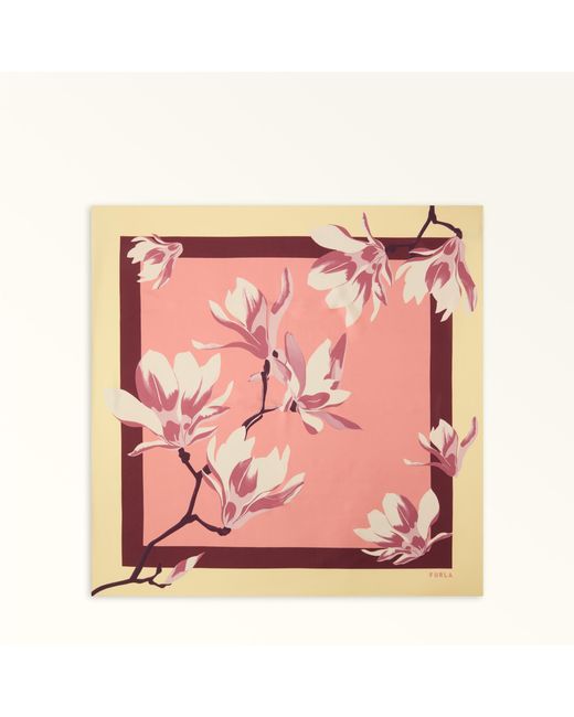 Furla Pink Tortona Carré Apple+Rosewood Silk Twill With Little Magnolia Print