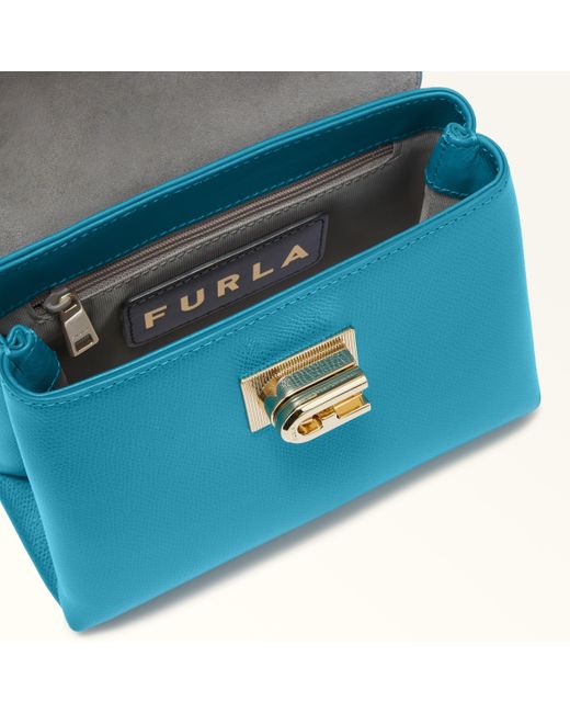 Furla Blue 1927 Top Handle Mini Turchese A Textured Leather