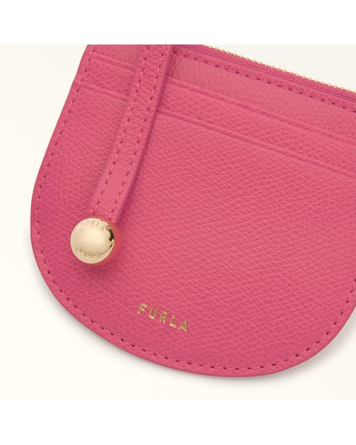 Furla Pink Laura Card Case Velvet Textured Leather