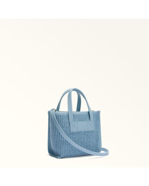 Furla Blue Divide It Tote Mini Toni Carta Da Zucchero Light Tuscany Woven Colorblock + Soft Calf Leather