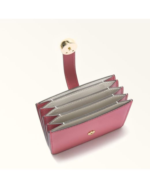 Furla Pink Sfera Card Case Blush Soft Calf Leather