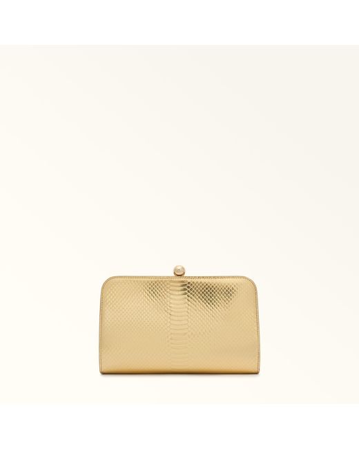 Furla Natural Alba Clutch Leather With Python Whips Lame' Print