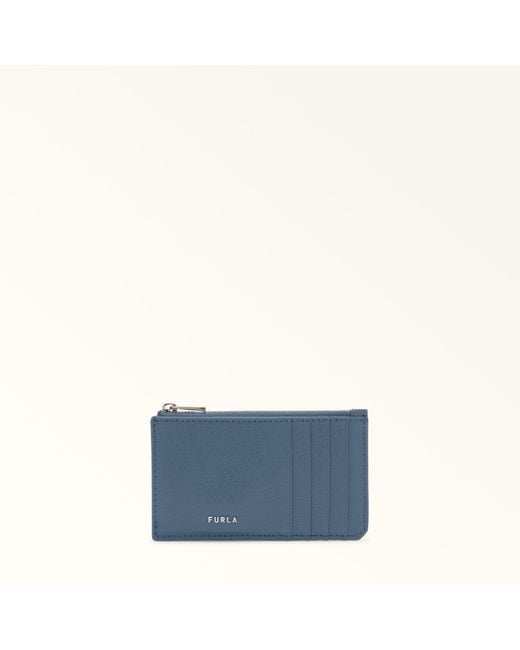 Furla Blue Project Card Case Grigio Blu Milos Textured Calf Leather for men