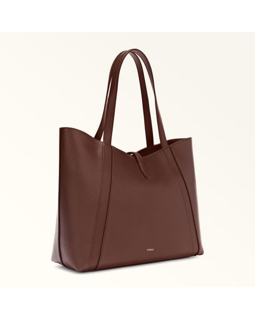 Furla Brown Goccia Tote Cioccolato Night Calf Leather + Sidney Calf Leather