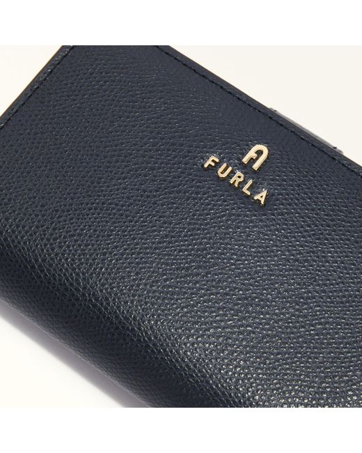 Furla Blue Camelia Compact Wallet Mediterraneo Textured Leather