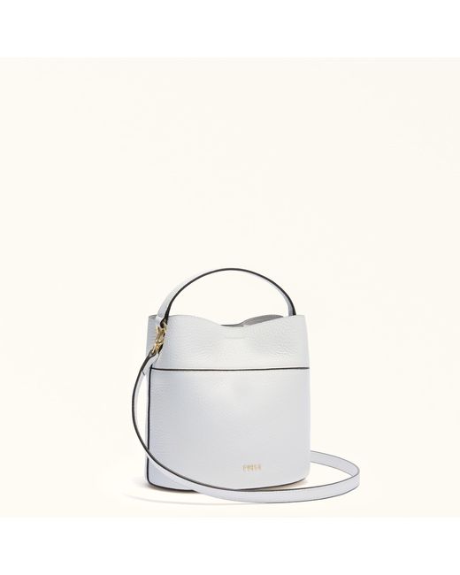 Furla White Amelia Bucket Bag L Talco H Grained Calf Leather