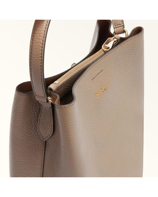 Furla Gray Danae Bucket Bag Stucco Keria Grained Calf Leather