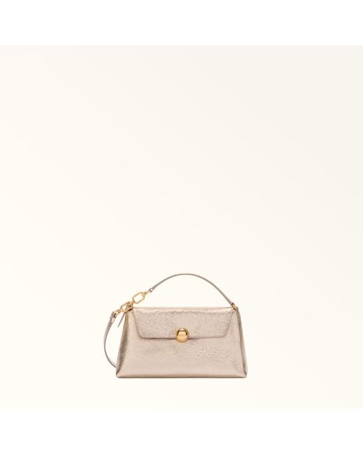 Furla Natural Sfera Soft Mini Bag Vaniglia Piuma Metal Calf Leather