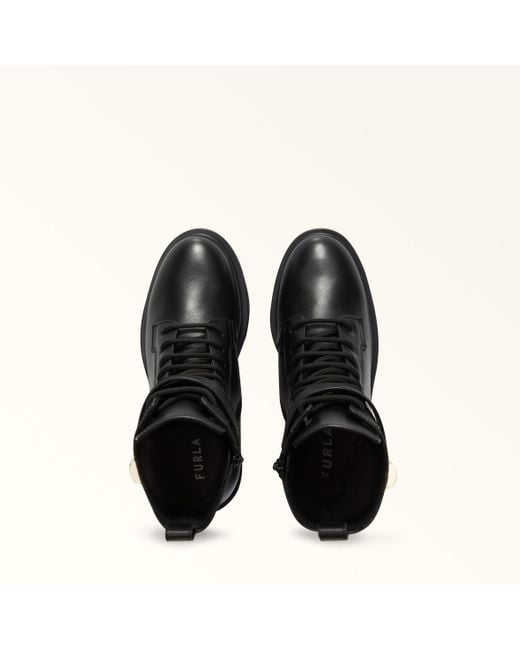 Furla Black Sfera Lace-Up Ankle Boots Nero Calf Leather