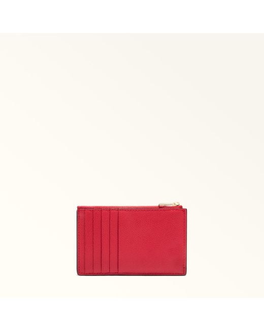 Furla Camelia Card Case Ruby Textured Leather