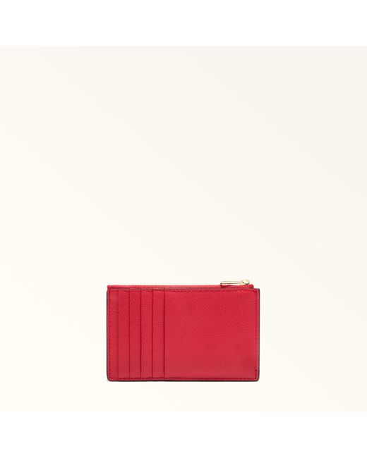 Furla Camelia Card Case Ruby Textured Leather