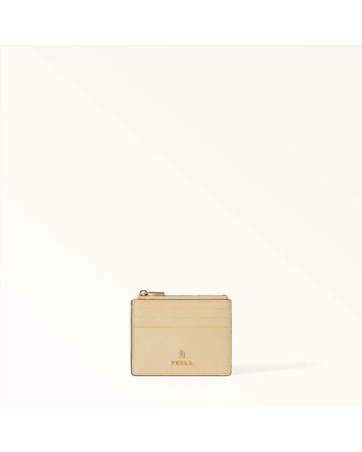 Furla Natural Camelia Card Case Cremino Textured Leather