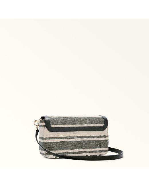 Furla Gray Iride Crossbody Toni Canvas Stripes Fabric + Sidney Calf Leather