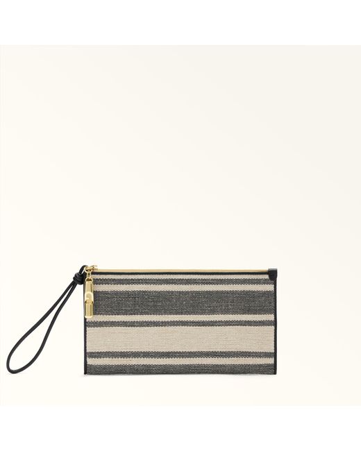 Furla Gray Iride Envelope Toni Canvas Stripes Fabric