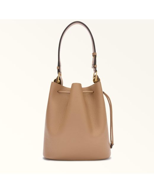 Furla Natural Sfera Bucket Bag Deserto Grained Calf Leather + Soft Calf Leather
