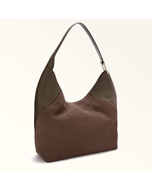 Furla Brown Lara Shoulder Bag Toni Mogano Suede + Grained Calf Leather