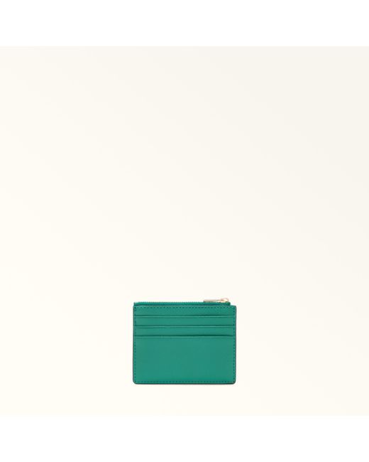 Furla Green Camelia Card Case Jade Textured Leather