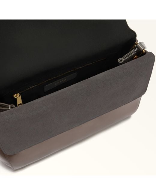 Furla Gray Domus Shoulder Bag Urban Varrenne Calf Leather + Suede